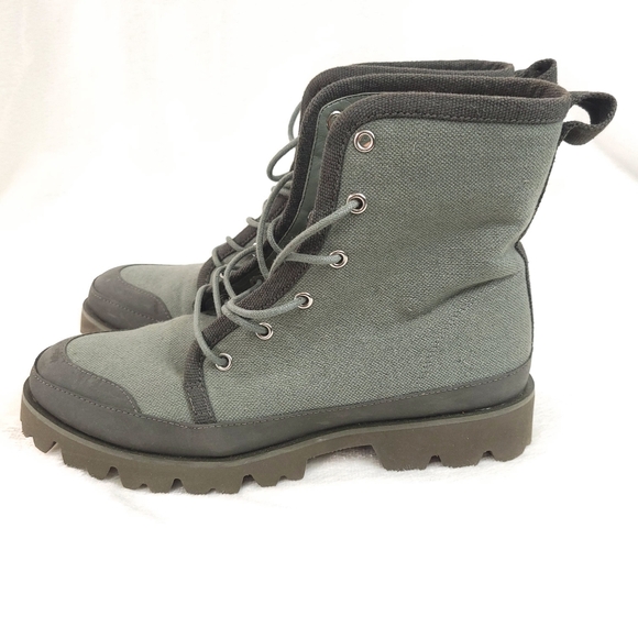 J. Crew Gwen Canvas Lace Up Lug Sole Combat Boots Slate Green 7 BD886 - Picture 4 of 8